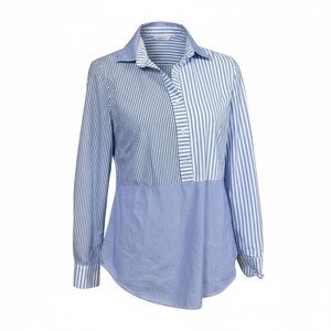 Vineyard Vines Mixed Stripe Cotton Shirt Blue White Womens 4 Preppy Coastal Chic